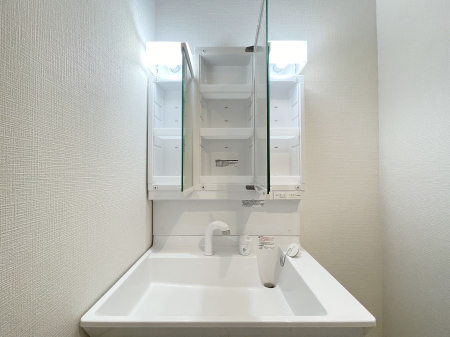 その他内観 三面鏡洗面台は収納豊富。細かいものもスッキリ片付きます。