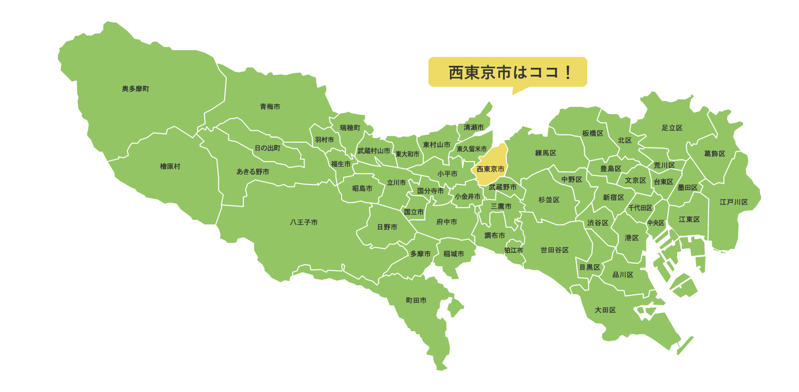 東京都マップと西東京市の所在地